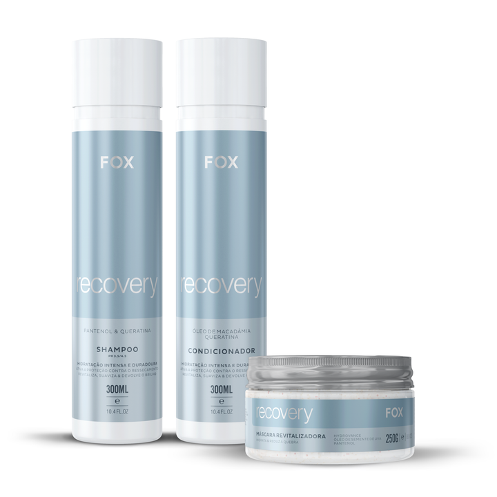 KIT DE HIDRATAÇÃO PROFUNDA RECOVERY - Shampoo 300ml + Condicionador 300ml + Máscara 250g | Para Cabelos Secos e Ressecados com Óleo de Macadâmia, Pantenol e Queratina